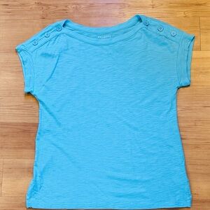 Talbots Aqua Short Sleeve Tee with Button Accents